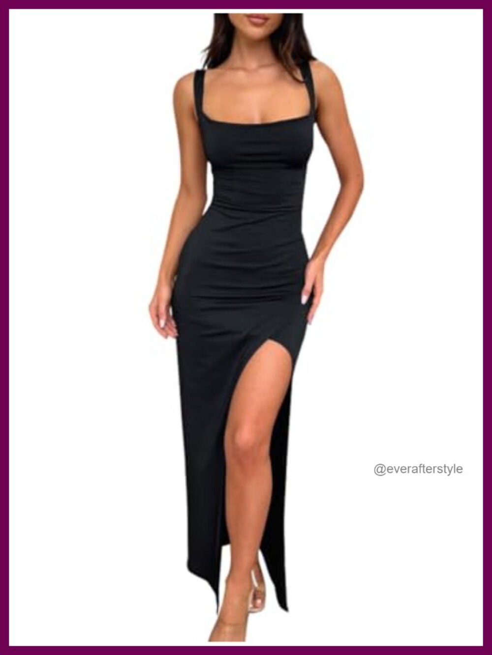 Women's Square Neck High Slit Backless Evening Long Dress Sleeveless Party Gown